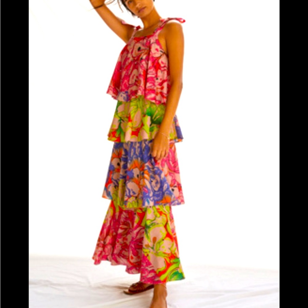 Anthropologie Roopa Pemmaraju ruffled tiered colorful maxi dress size S
